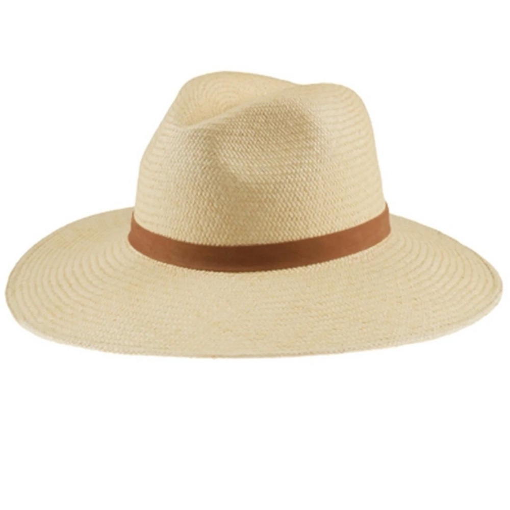 Janessa Leone Natural Straw Adrian Wide-Brim Hat SZ Medium